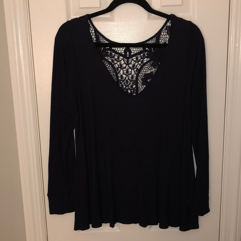 ModCloth Navy Blue Top with back crochet